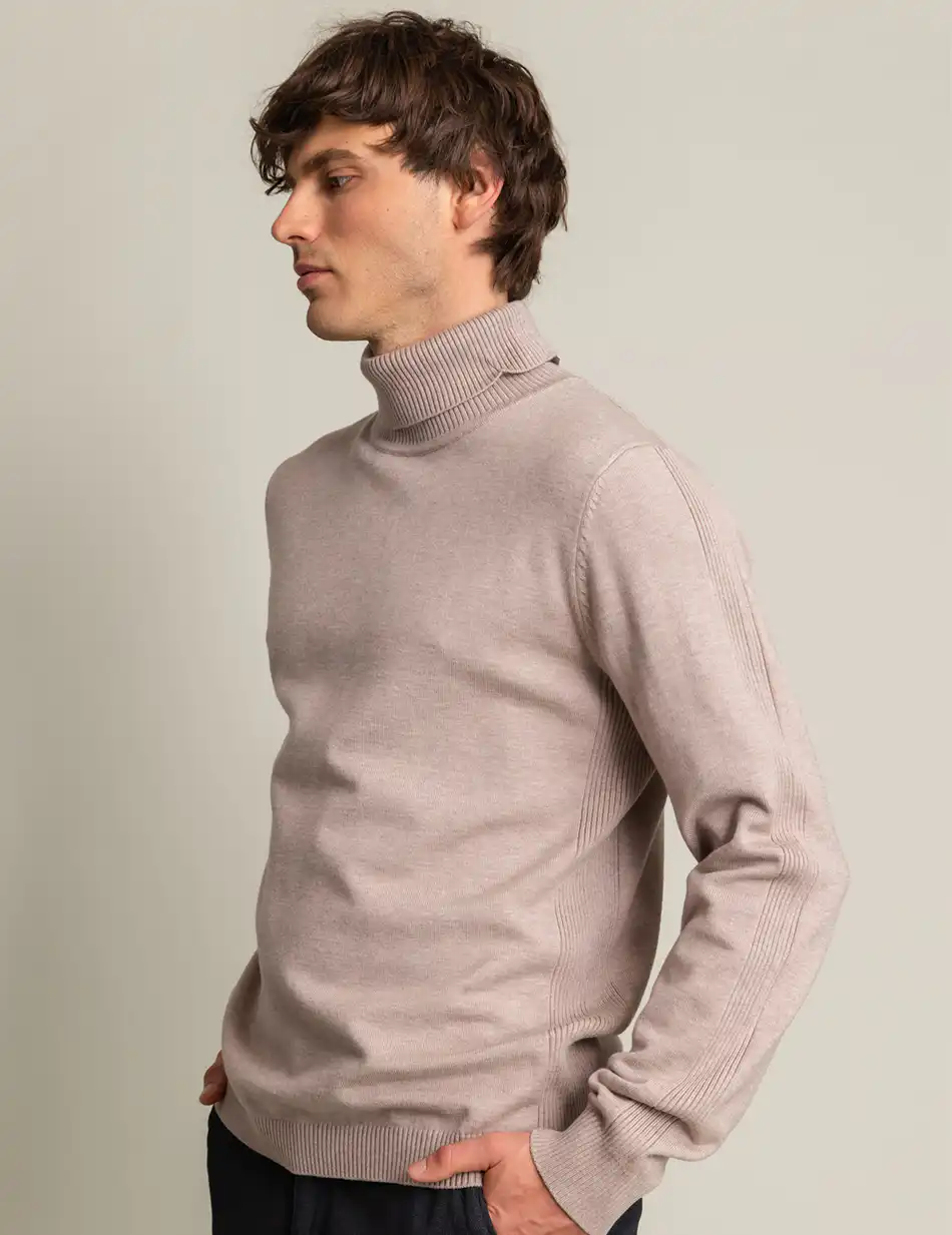 Biston fashion ανδρική πλεκτή μπλούζα με όρθιο γιακά 50-206-010 BEIGE