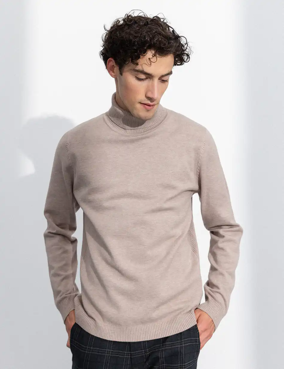 Biston fashion ανδρική πλεκτή μπλούζα με όρθιο γιακά 50-206-010 BEIGE