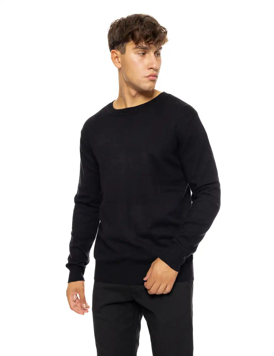 Biston fashion ανδρική πλεκτή μπλούζα με στρόγγυλο λαιμό 50-206-016 BLACK