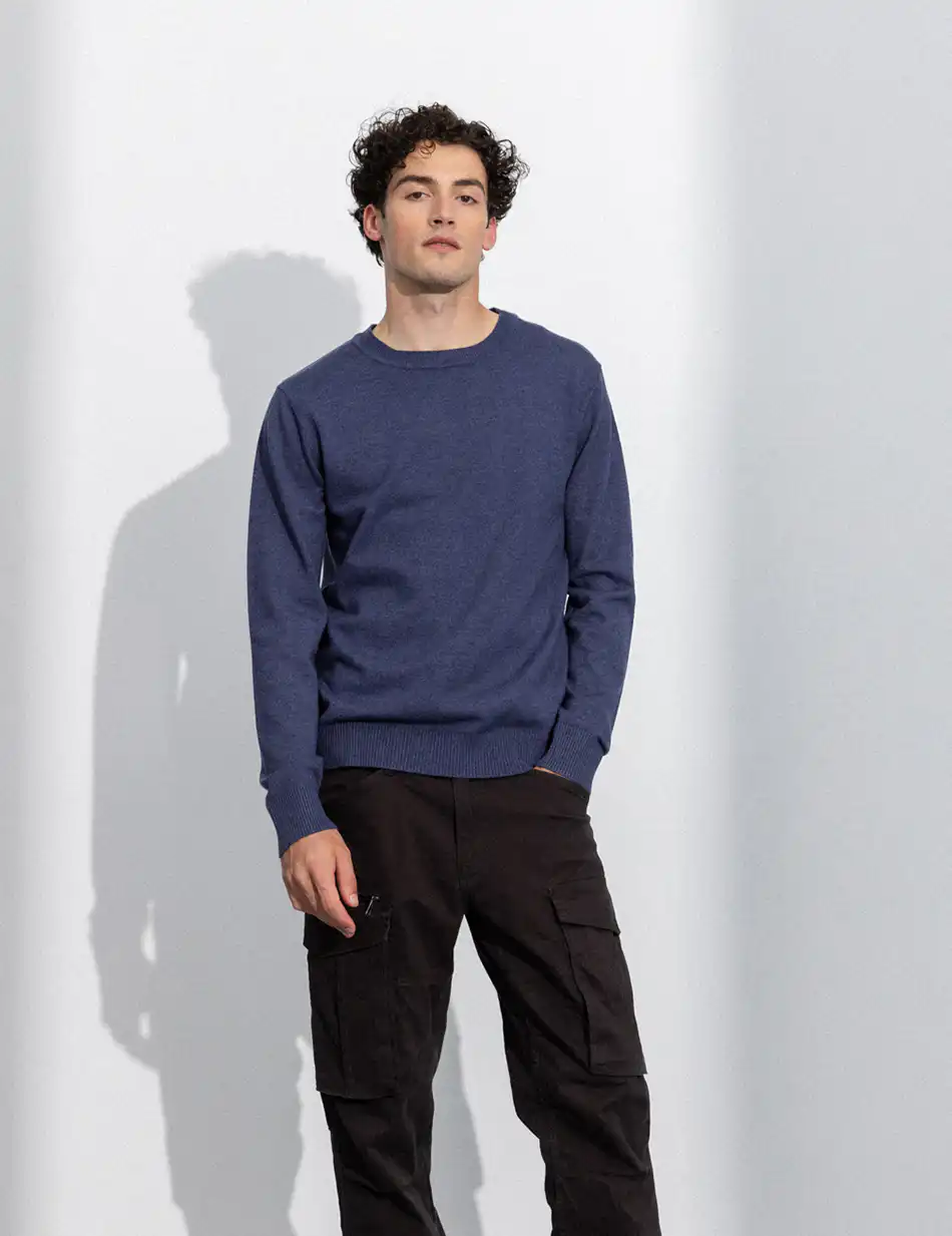 Biston fashion ανδρική πλεκτή μπλούζα με στρόγγυλο λαιμό 50-206-016 INDIGO