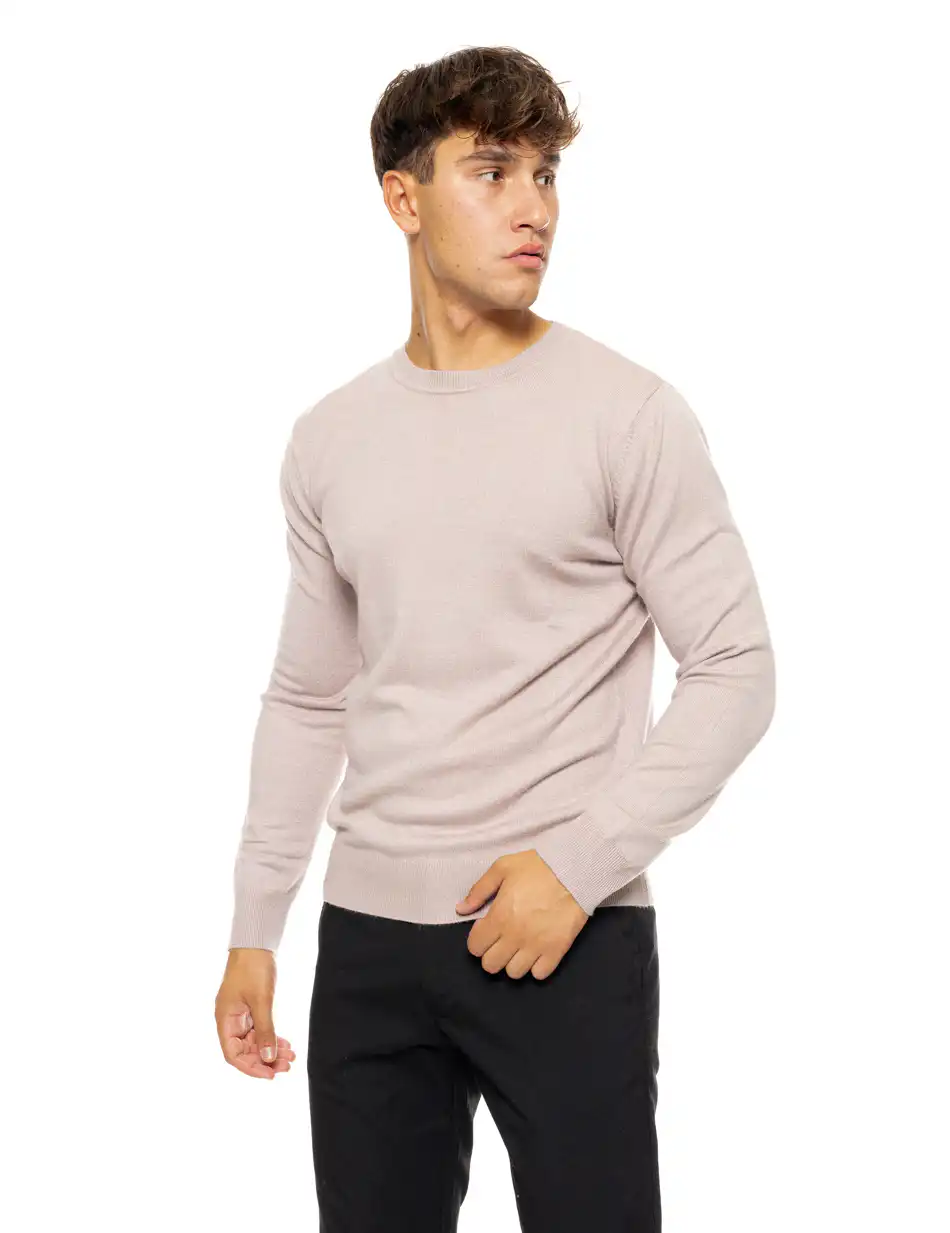 Biston fashion ανδρική πλεκτή μπλούζα με στρόγγυλο λαιμό 50-206-016 BEIGE