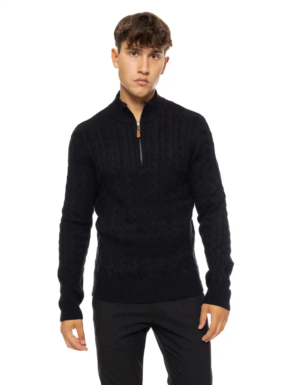 Biston fashion ανδρική πλεκτή μπλούζα με όρθιο γιακά και φερμουάρ 50-206-020 BLACK
