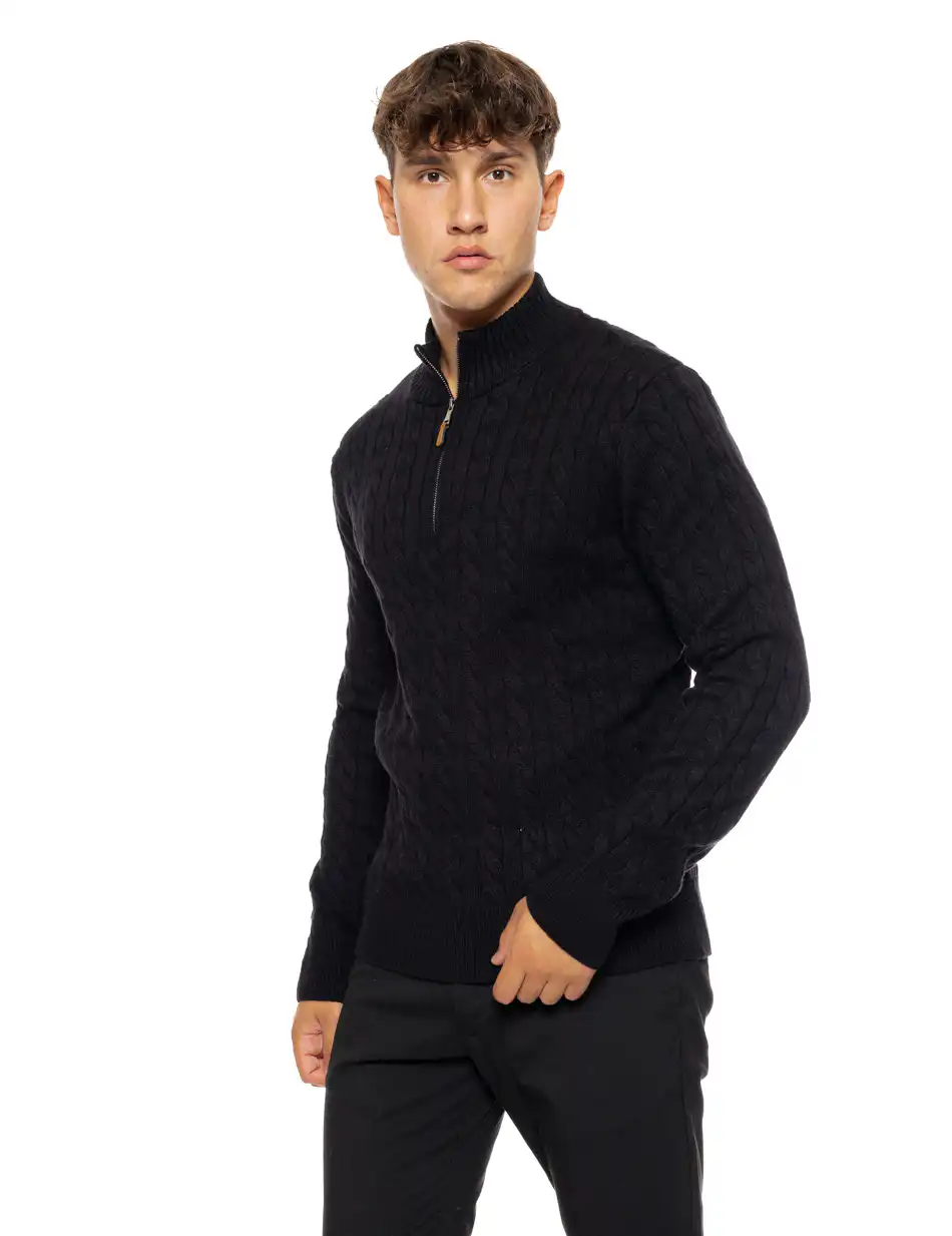 Biston fashion ανδρική πλεκτή μπλούζα με όρθιο γιακά και φερμουάρ 50-206-020 BLACK