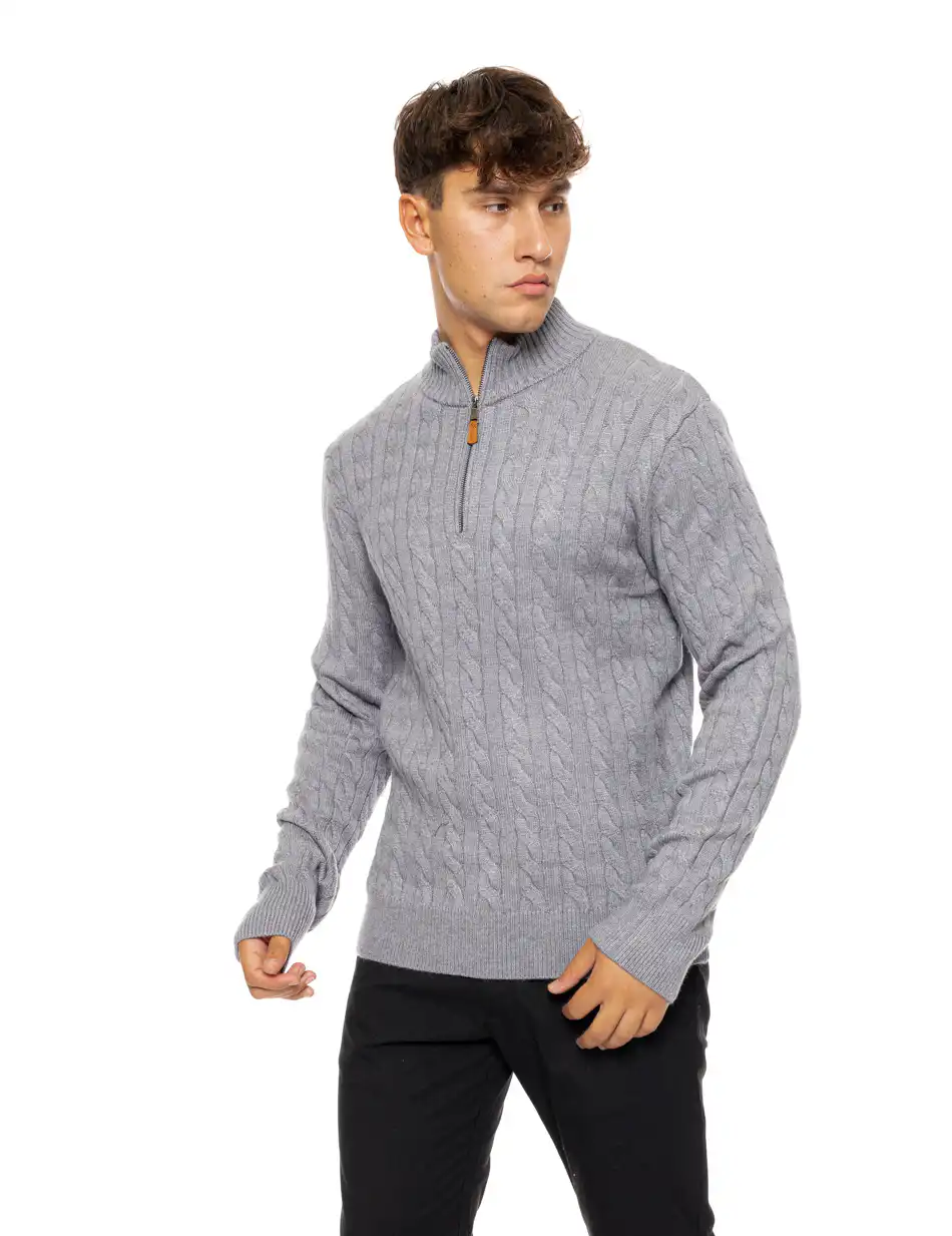 Biston fashion ανδρική πλεκτή μπλούζα με όρθιο γιακά και φερμουάρ 50-206-020 DK GREY