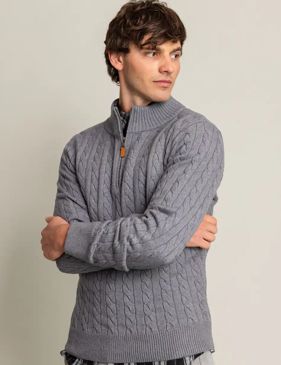 Biston fashion ανδρική πλεκτή μπλούζα με όρθιο γιακά και φερμουάρ 50-206-020 DK GREY