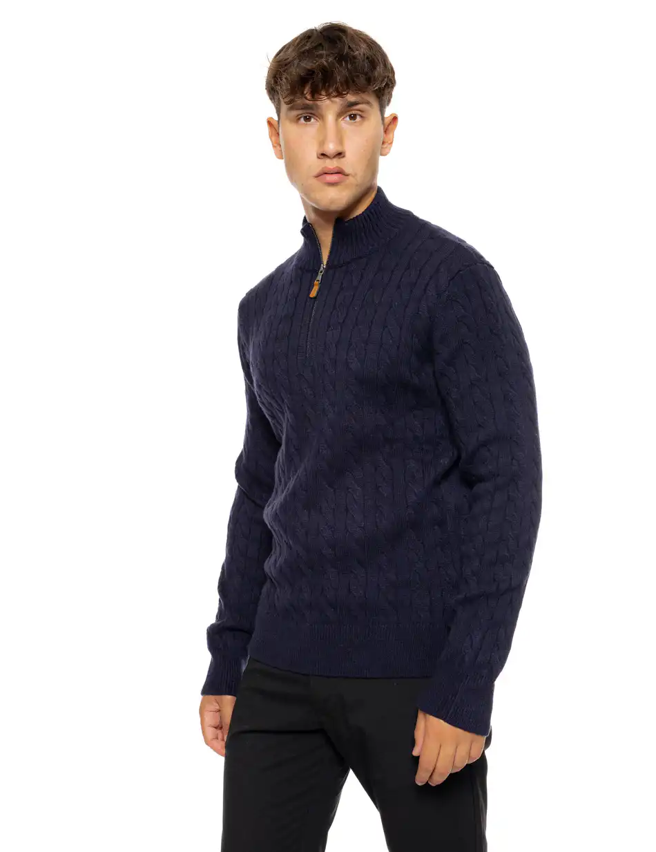 Biston fashion ανδρική πλεκτή μπλούζα με όρθιο γιακά και φερμουάρ 50-206-020 NAVY