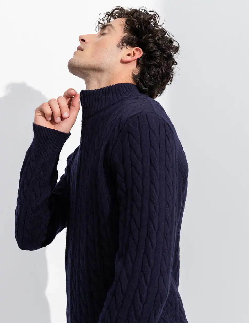 Biston fashion ανδρική πλεκτή μπλούζα με όρθιο γιακά και φερμουάρ 50-206-020 NAVY