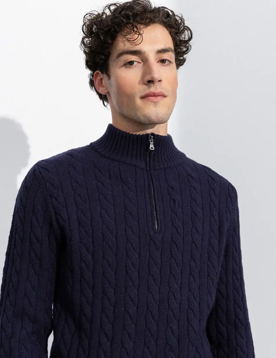 Biston fashion ανδρική πλεκτή μπλούζα με όρθιο γιακά και φερμουάρ 50-206-020 NAVY