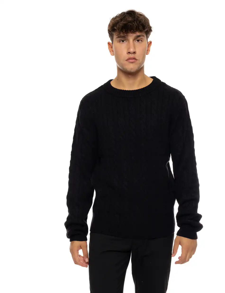 Biston fashion ανδρική πλεκτή μπλούζα με στρόγγυλο λαιμό 50-206-022 BLACK