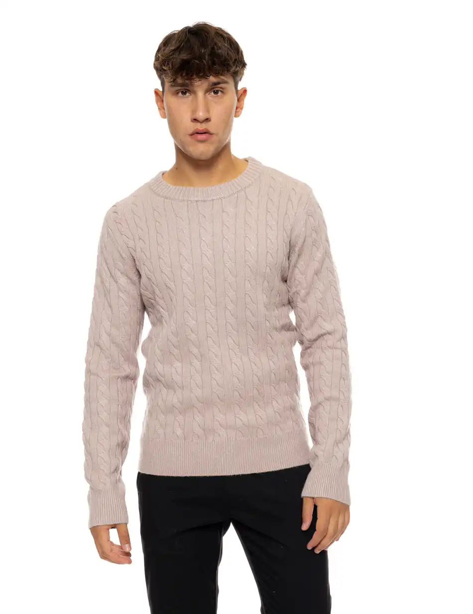 Biston fashion ανδρική πλεκτή μπλούζα με στρόγγυλο λαιμό 50-206-022 BEIGE