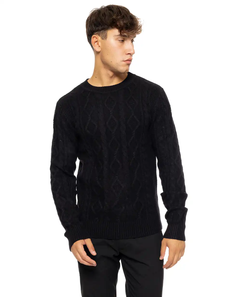 Biston fashion ανδρική πλεκτή μπλούζα με στρόγγυλο λαιμό 50-206-023 BLACK