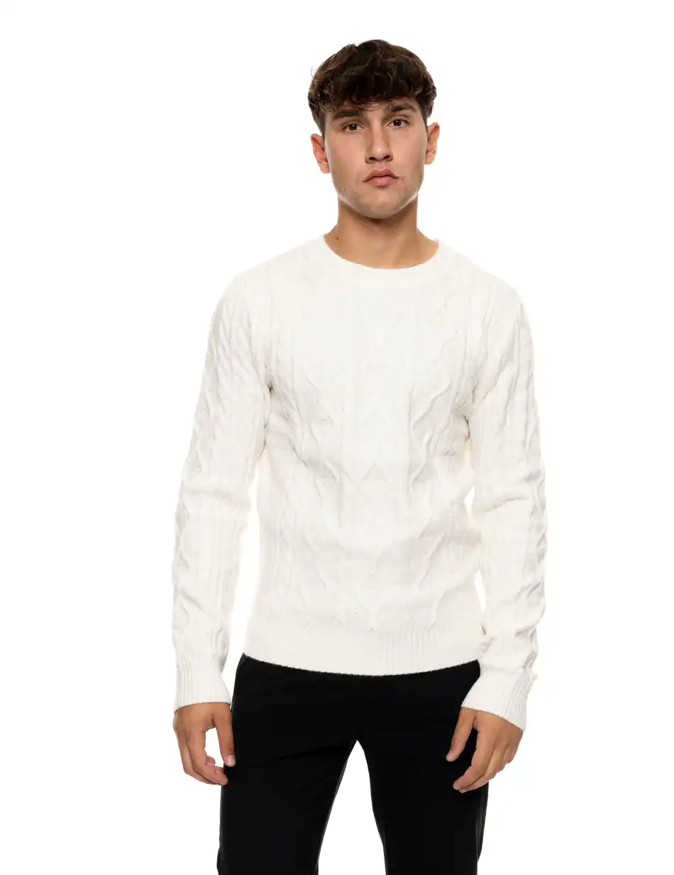 Biston fashion ανδρική πλεκτή μπλούζα με στρόγγυλο λαιμό 50-206-023 OFF WHITE