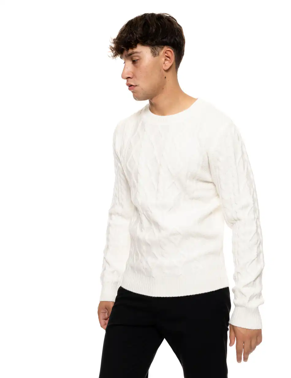 Biston fashion ανδρική πλεκτή μπλούζα με στρόγγυλο λαιμό 50-206-023 OFF WHITE