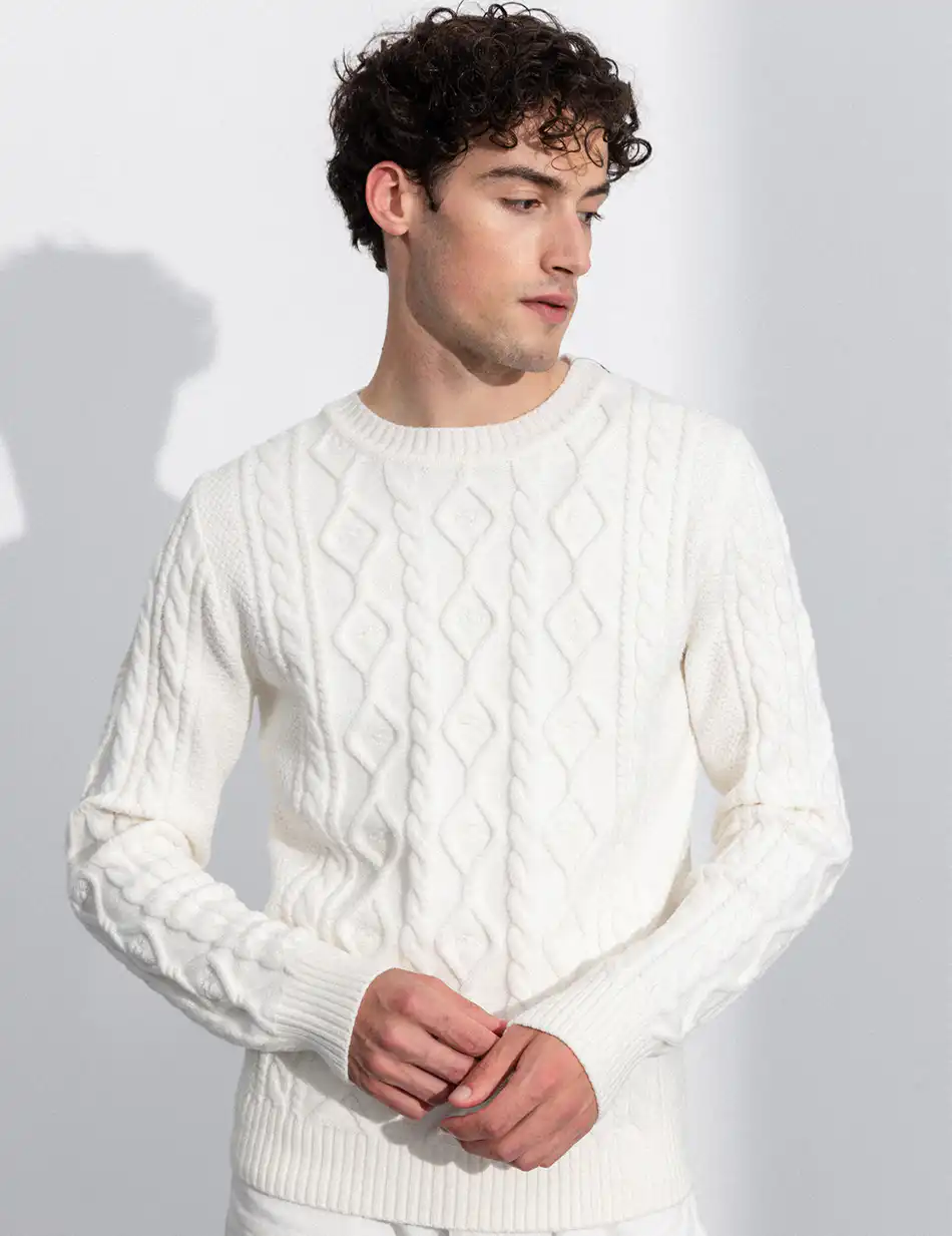 Biston fashion ανδρική πλεκτή μπλούζα με στρόγγυλο λαιμό 50-206-023 OFF WHITE