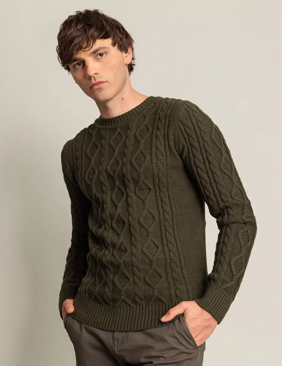 Biston fashion ανδρική πλεκτή μπλούζα με στρόγγυλο λαιμό 50-206-023 KHAKI