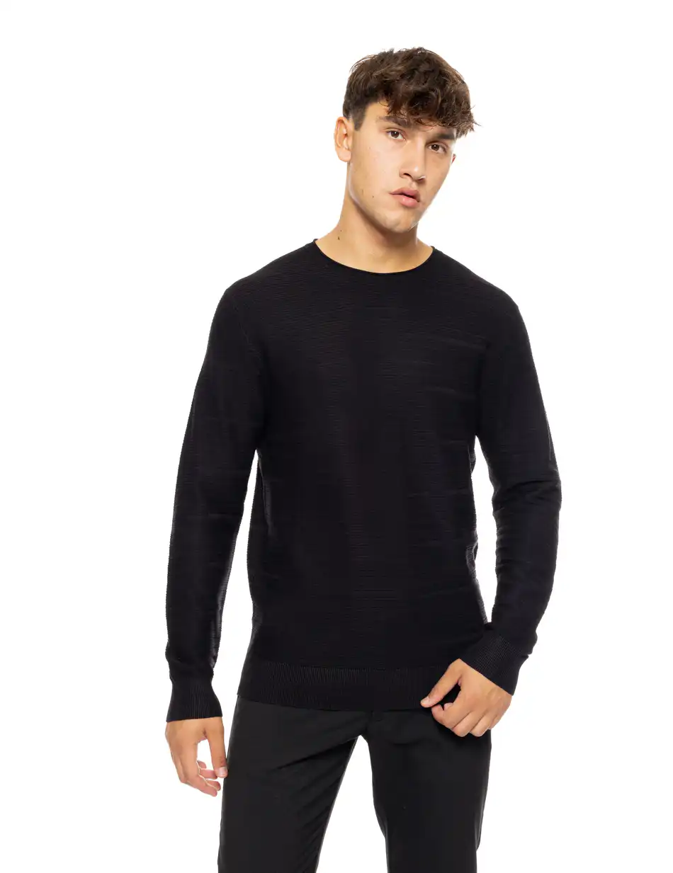 Smart fashion ανδρική πλεκτή μπλούζα με στρόγγυλο λαιμό 50-206-025 BLACK