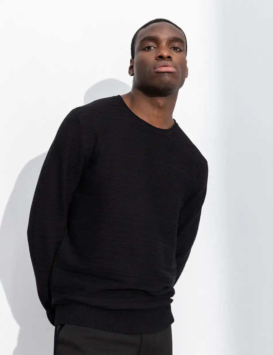 Smart fashion ανδρική πλεκτή μπλούζα με στρόγγυλο λαιμό 50-206-025 BLACK
