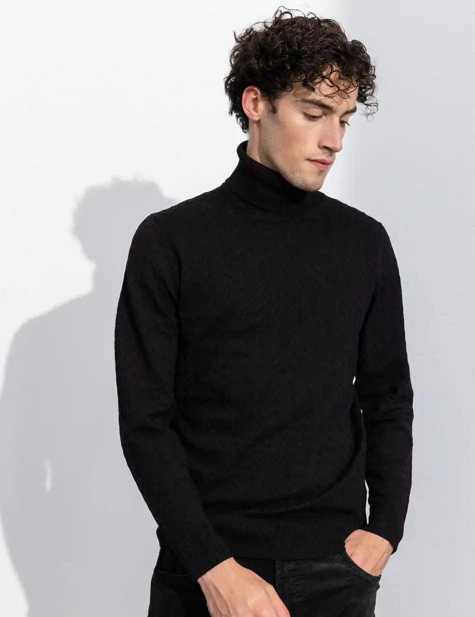 Smart fashion ανδρική πλεκτή μπλούζα με όρθιο γιακά 50-206-026 BLACK