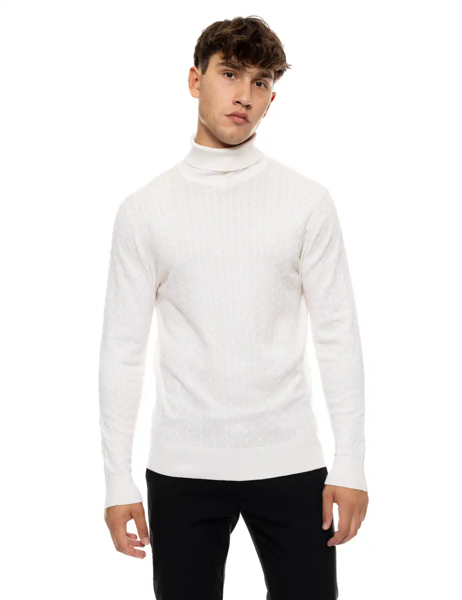 Smart fashion ανδρική πλεκτή μπλούζα με όρθιο γιακά 50-206-026 OFF WHITE