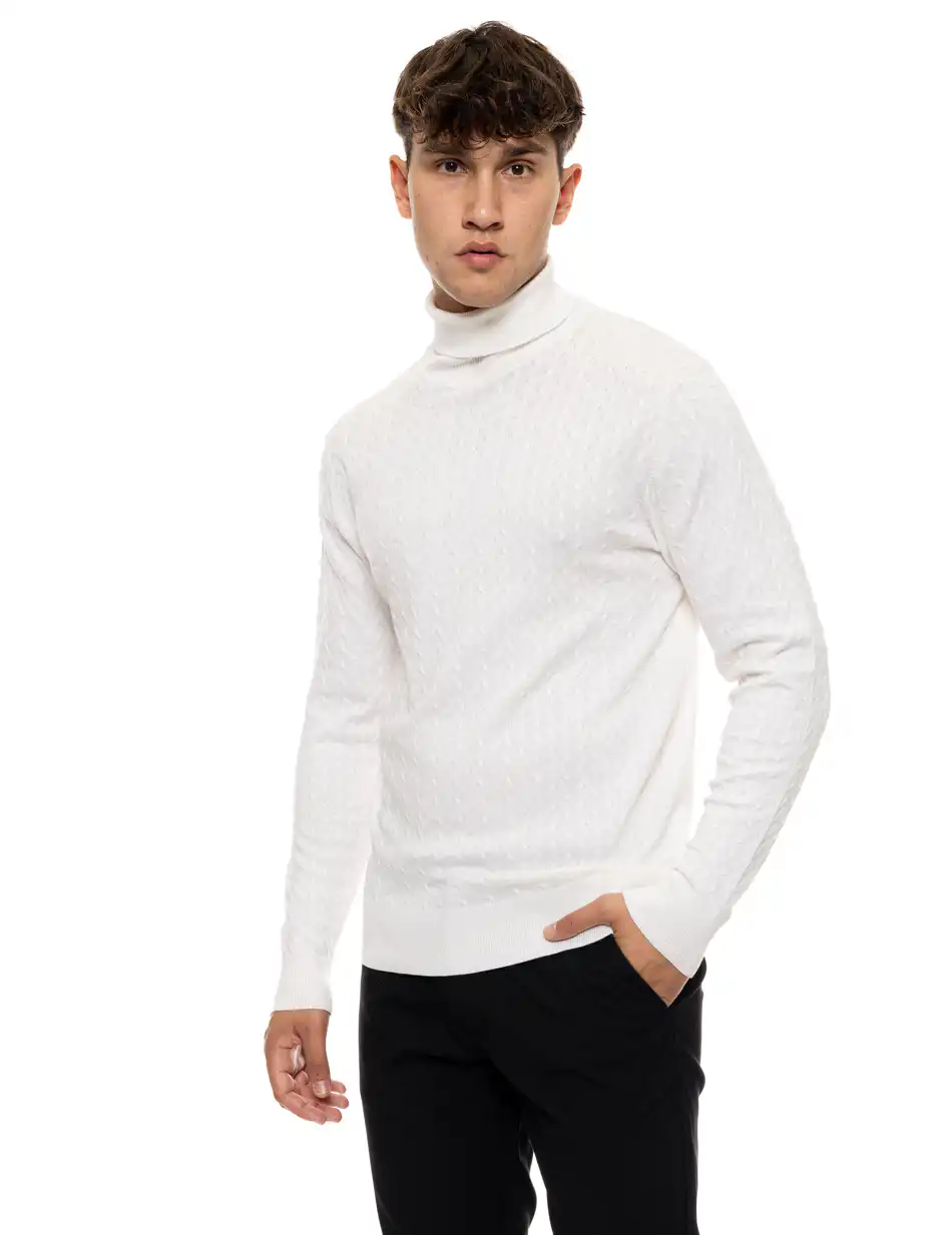 Smart fashion ανδρική πλεκτή μπλούζα με όρθιο γιακά 50-206-026 OFF WHITE