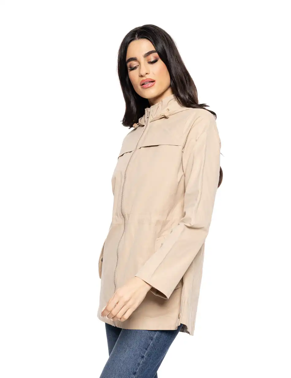 Splendid fashion γυναικείο πανωφόρι με κουκούλα 51-101-006 BEIGE