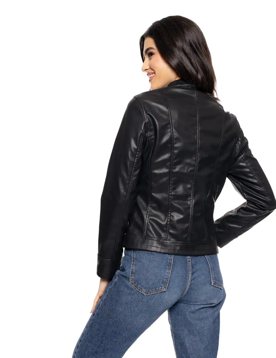 Biston fashion γυναικείο κοντό πανωφόρι από δερματίνη 51-101-015 BLACK