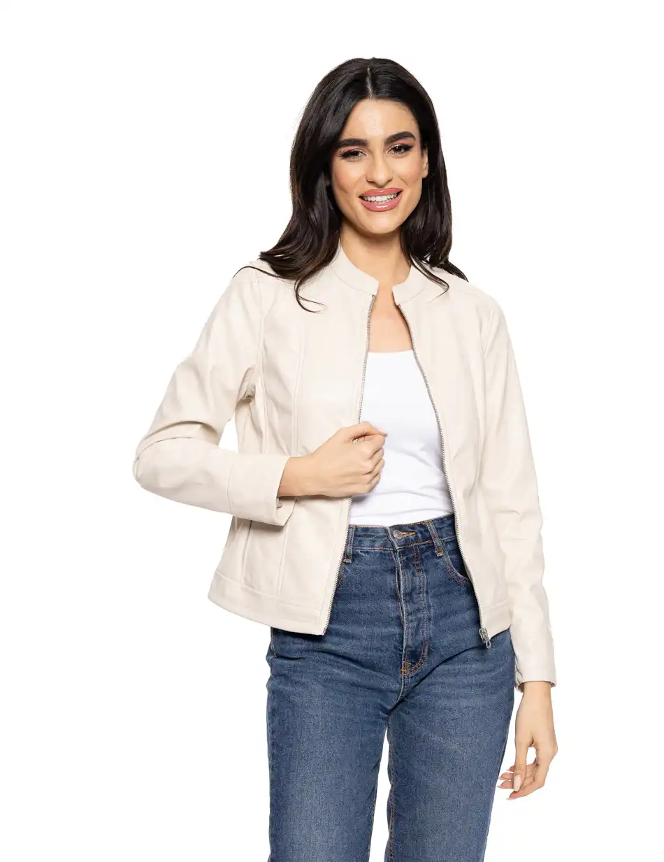 Biston fashion γυναικείο κοντό πανωφόρι από δερματίνη 51-101-015 SAND