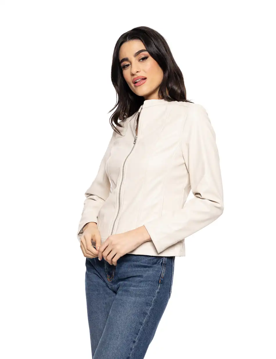 Biston fashion γυναικείο κοντό πανωφόρι από δερματίνη 51-101-015 SAND