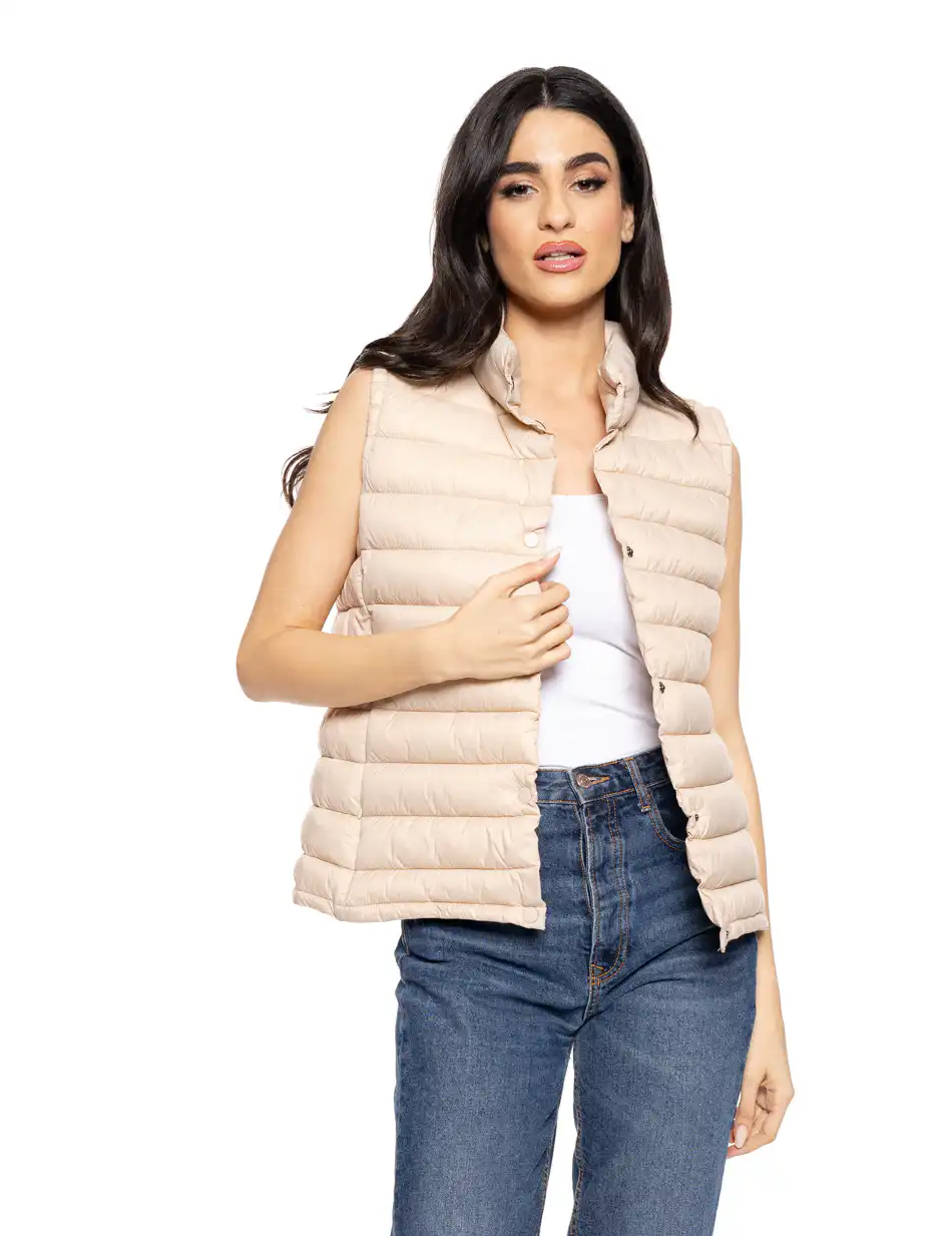 Biston fashion γυναικείο αμάνικο με γιακά 51-102-004 LT BEIGE