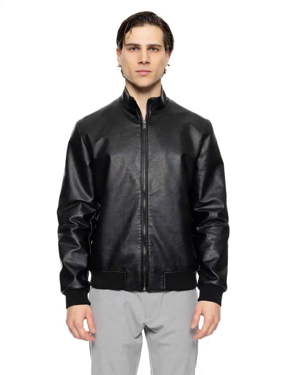 Biston fashion ανδρικό bomber πανωφόρι από δερματίνη 51-201-018 BLACK