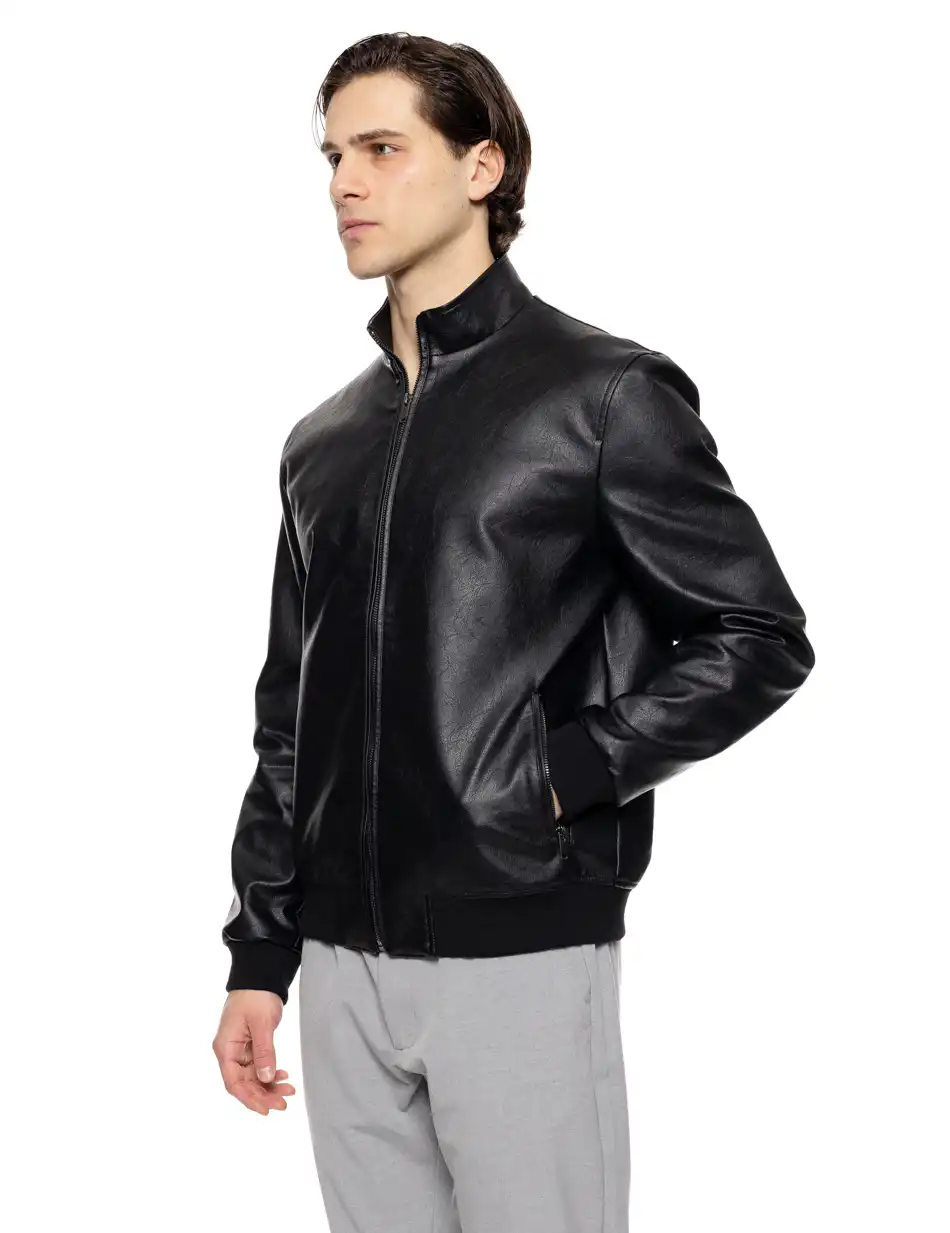 Biston fashion ανδρικό bomber πανωφόρι από δερματίνη 51-201-018 BLACK