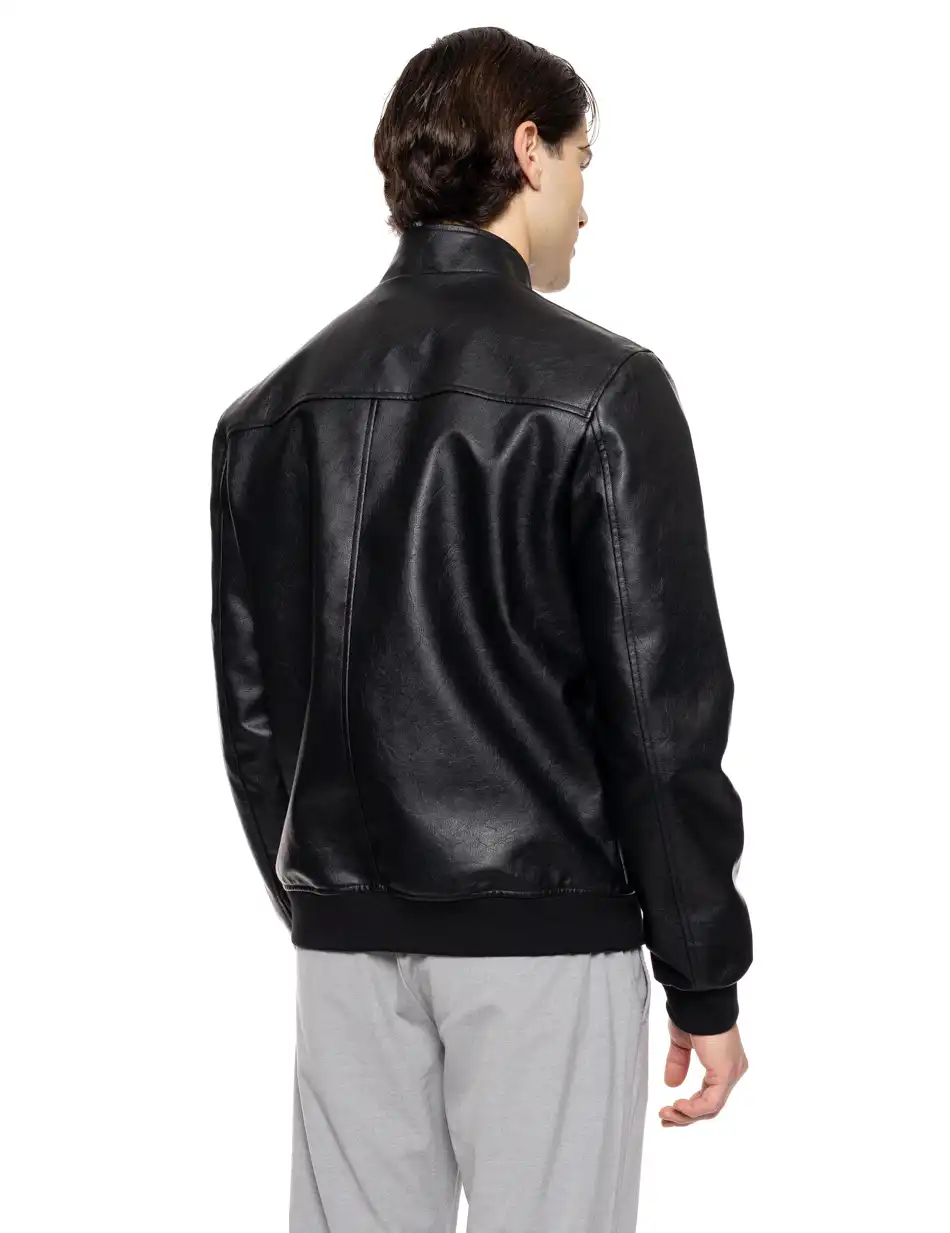 Biston fashion ανδρικό bomber πανωφόρι από δερματίνη 51-201-018 BLACK