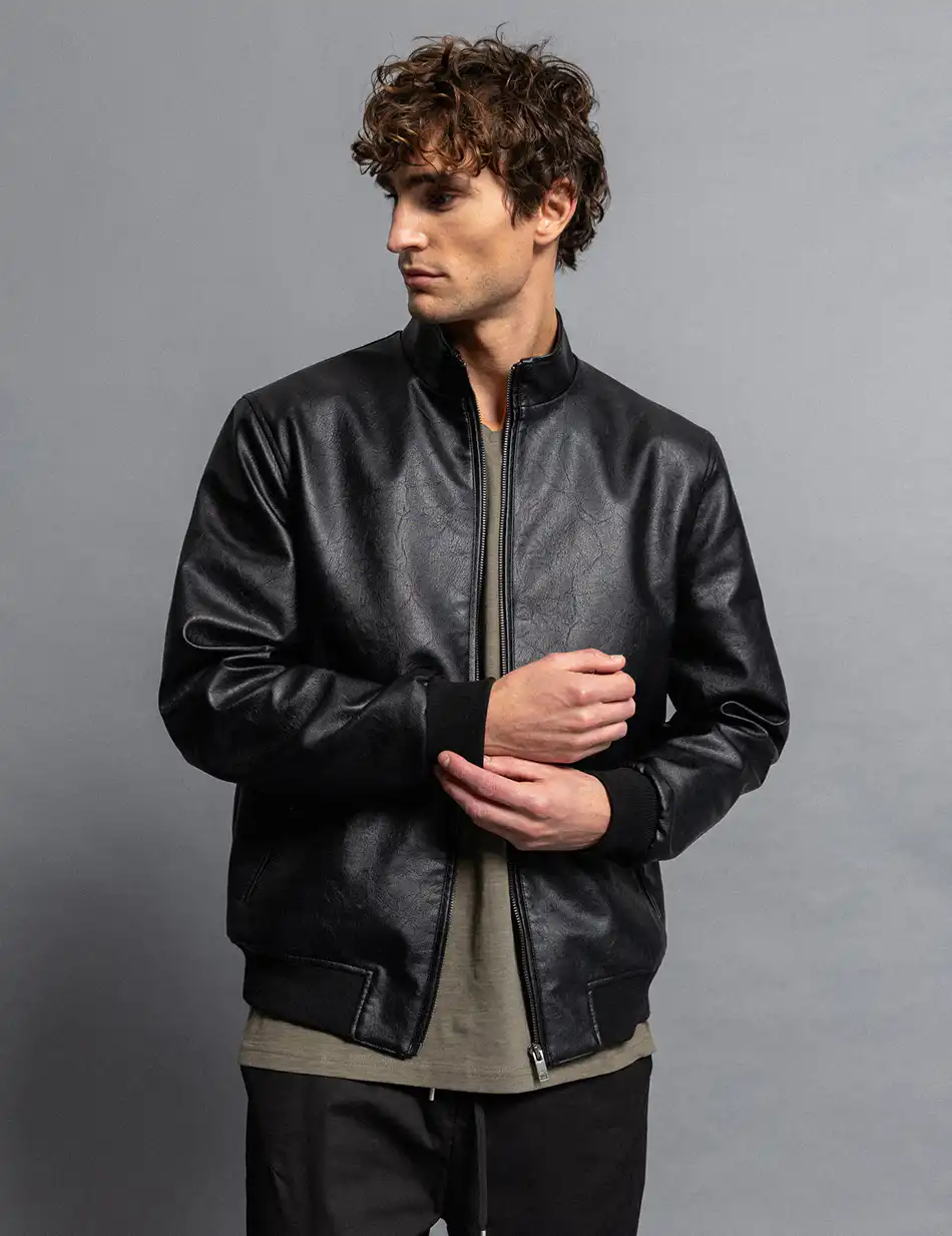 Biston fashion ανδρικό bomber πανωφόρι από δερματίνη 51-201-018 BLACK