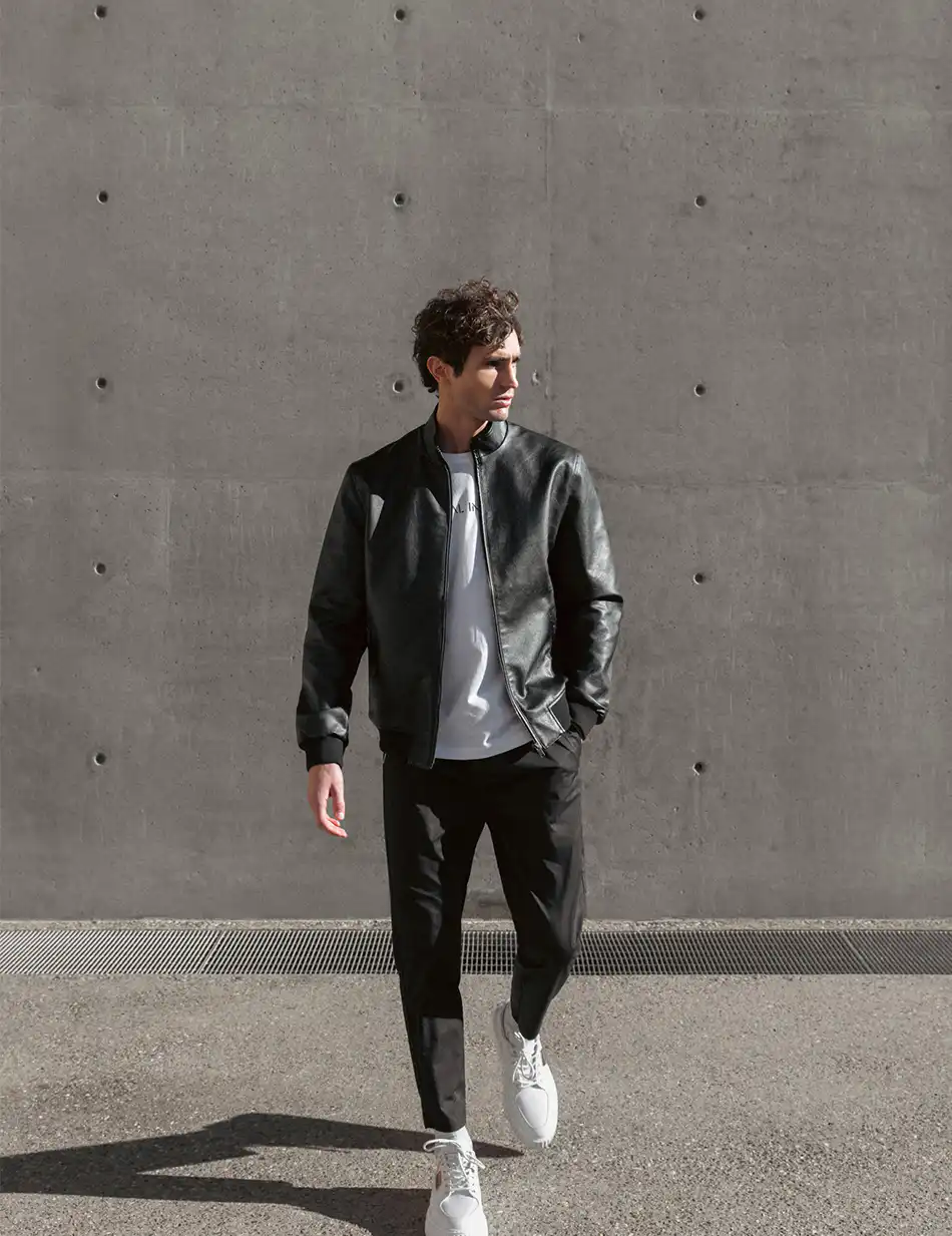 Biston fashion ανδρικό bomber πανωφόρι από δερματίνη 51-201-018 BLACK