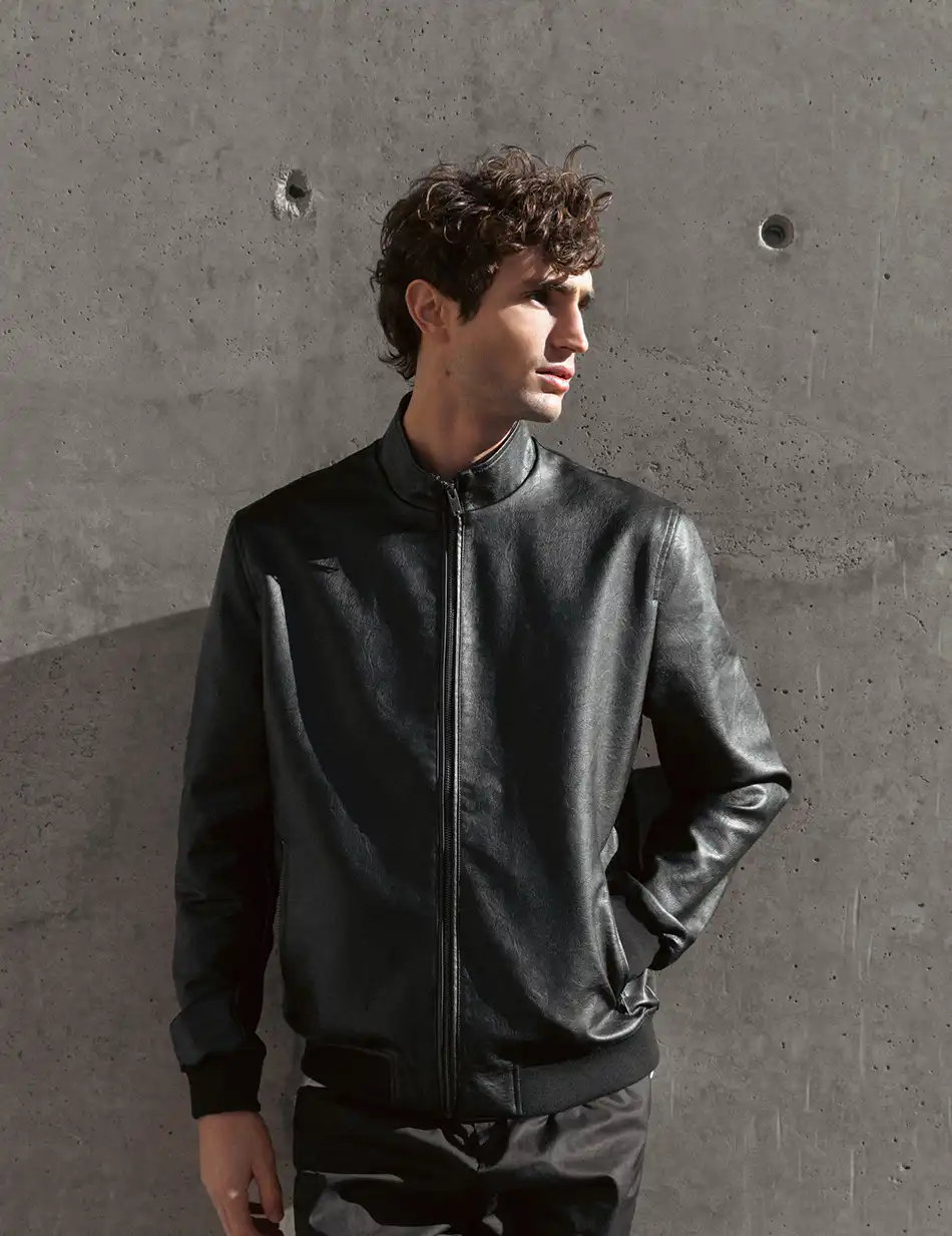 Biston fashion ανδρικό bomber πανωφόρι από δερματίνη 51-201-018 BLACK