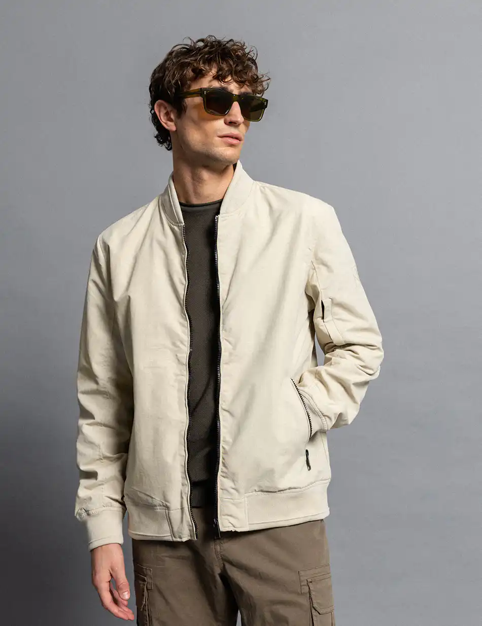 Biston fashion ανδρικό bomber πανωφόρι με γιακά 51-201-038 LT BEIGE