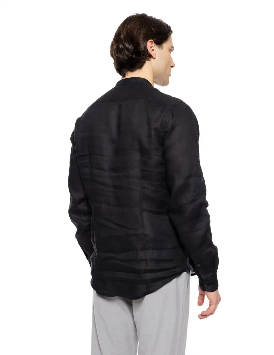 Smart fashion ανδρικό λινό πουκάμισο με mao γιακά 51-203-001 BLACK