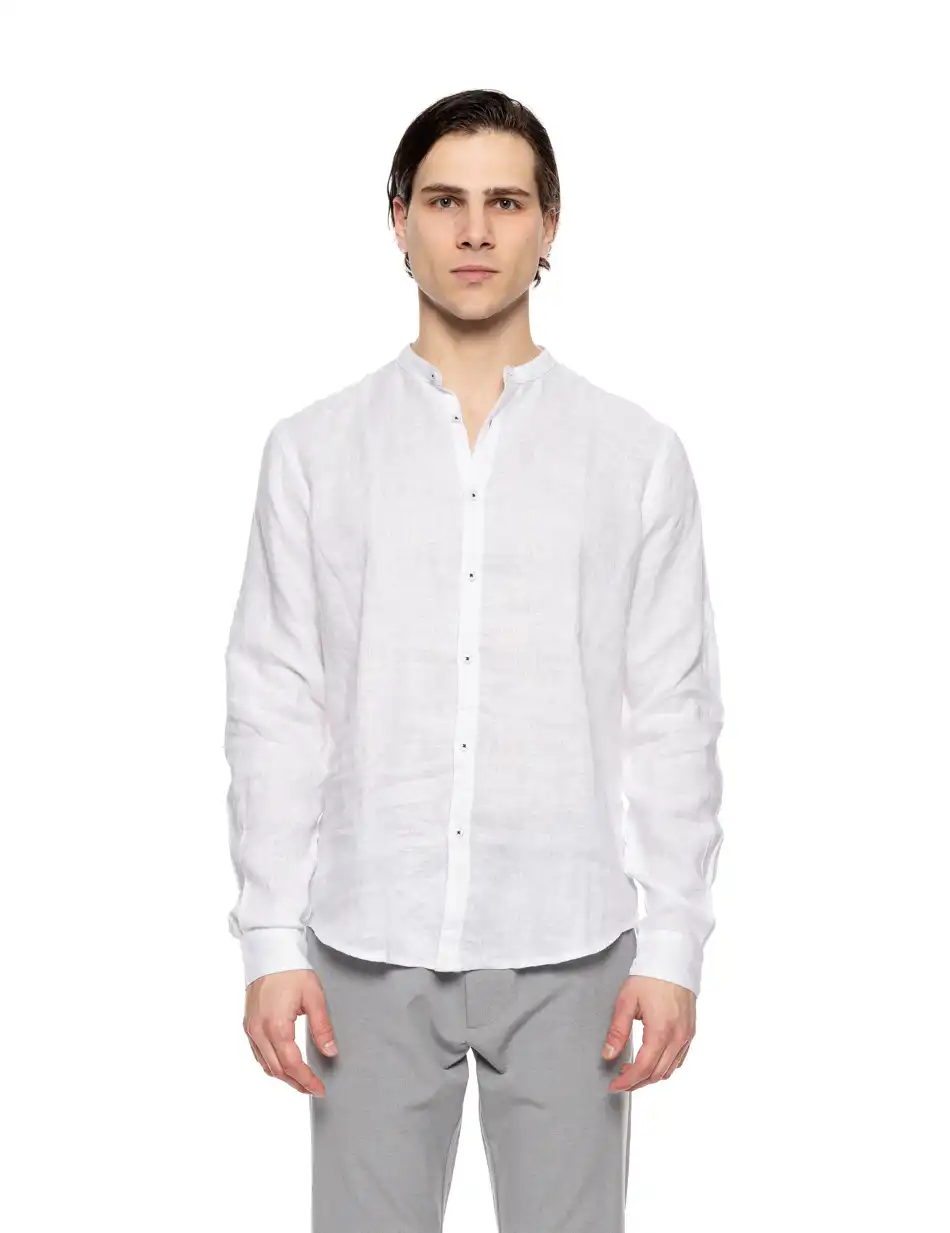 Smart fashion ανδρικό λινό πουκάμισο με mao γιακά 51-203-001 WHITE