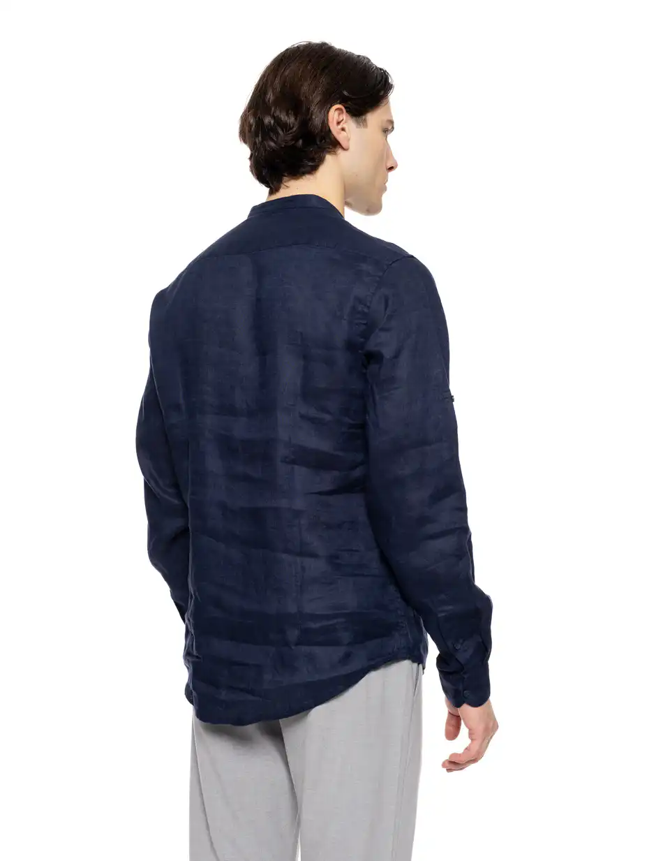 Smart fashion ανδρικό λινό πουκάμισο με mao γιακά 51-203-001 NAVY