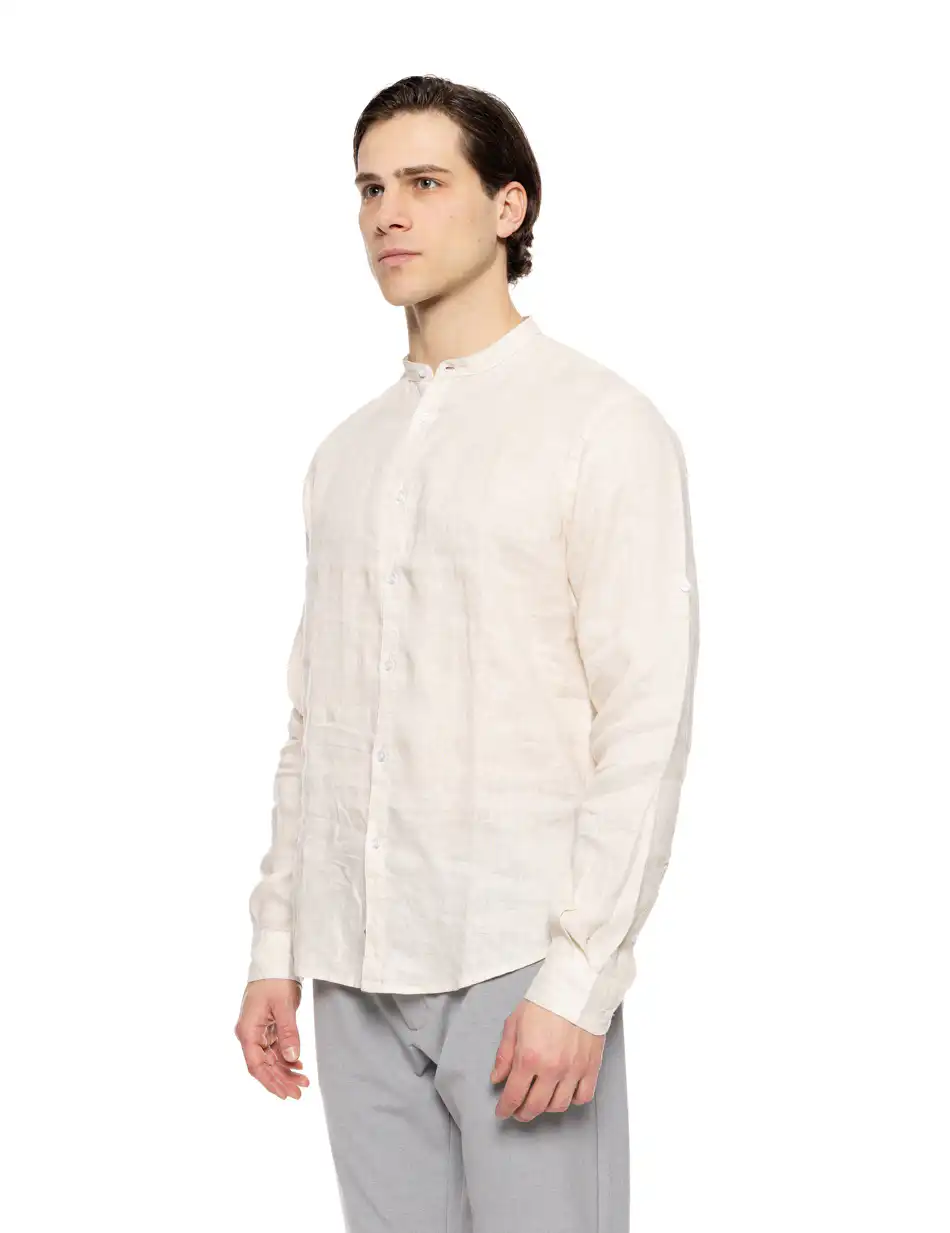 Smart fashion ανδρικό λινό πουκάμισο με mao γιακά 51-203-001 BEIGE