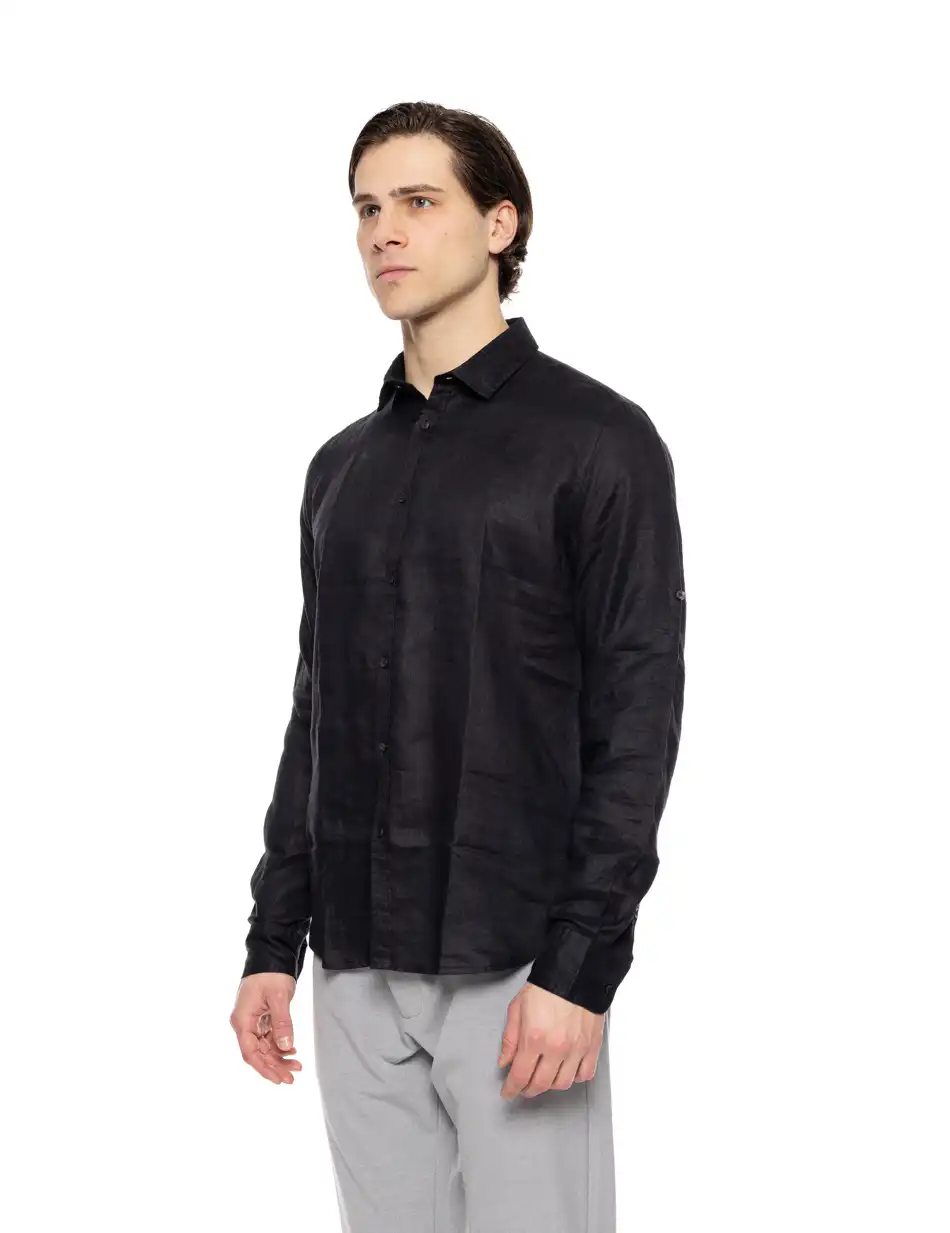 Smart fashion ανδρικό λινό πουκάμισο με γιακά 51-203-002 BLACK