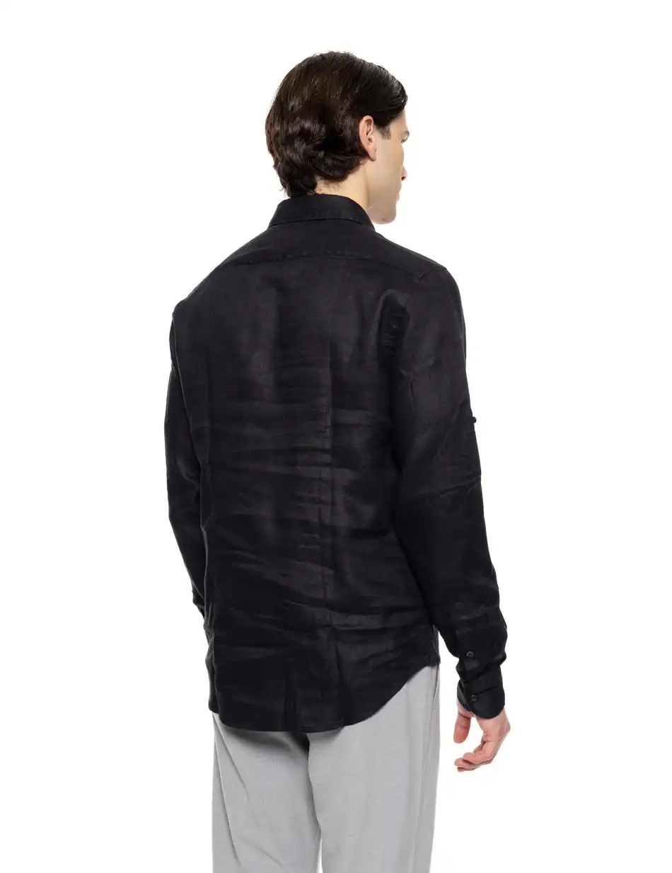 Smart fashion ανδρικό λινό πουκάμισο με γιακά 51-203-002 BLACK