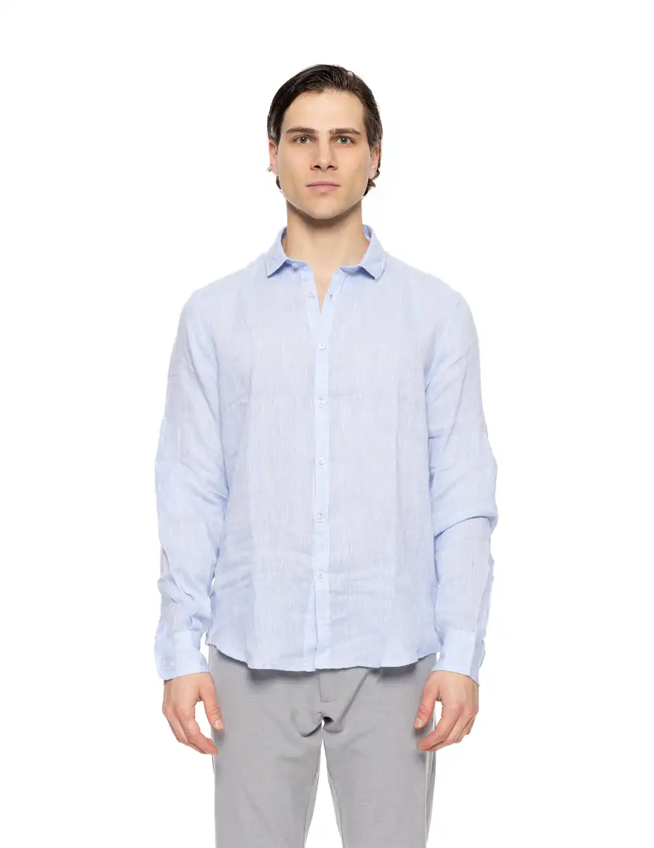 Smart fashion ανδρικό λινό πουκάμισο με γιακά 51-203-002 SKY BLUE