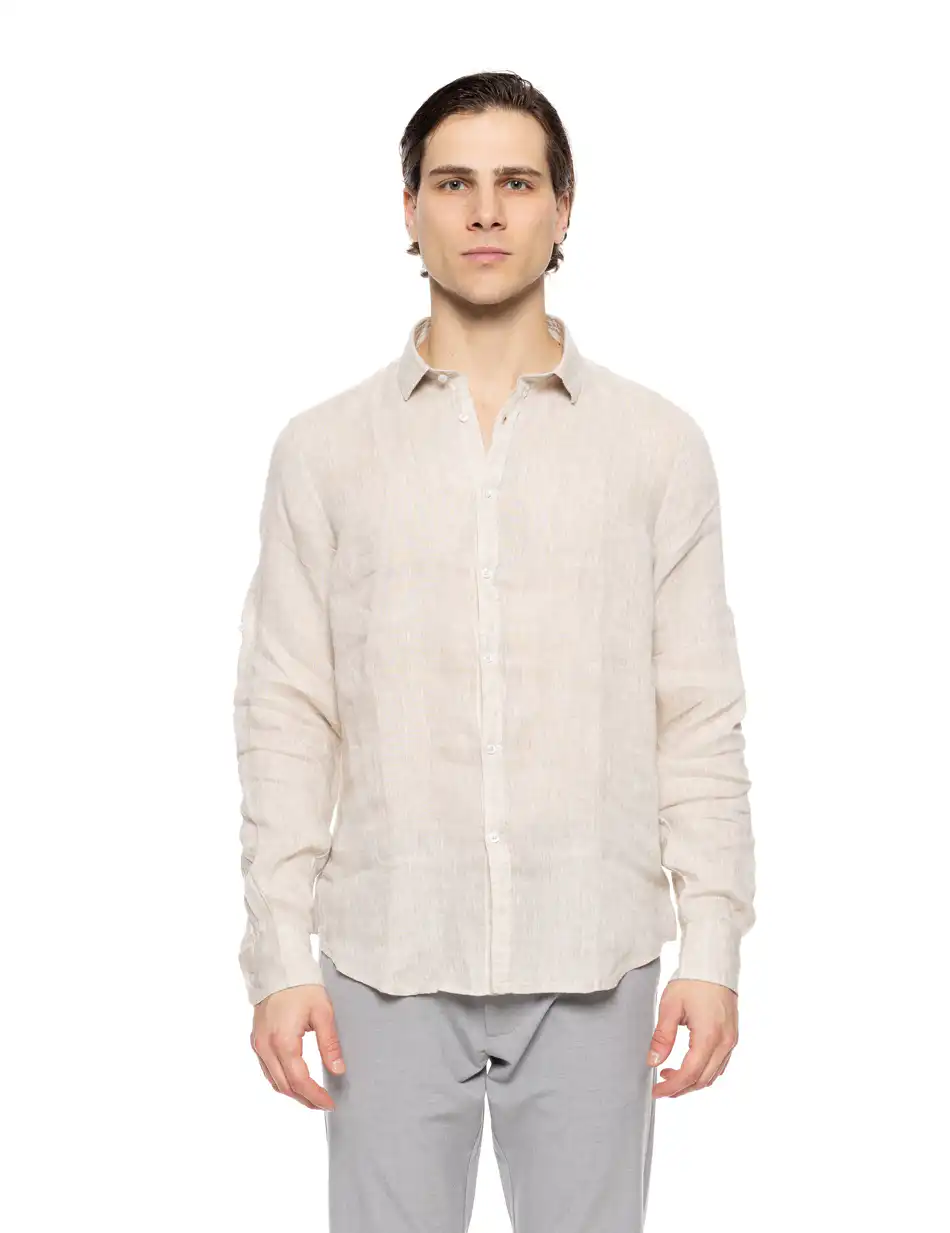 Smart fashion ανδρικό λινό πουκάμισο με γιακά 51-203-002 BEIGE