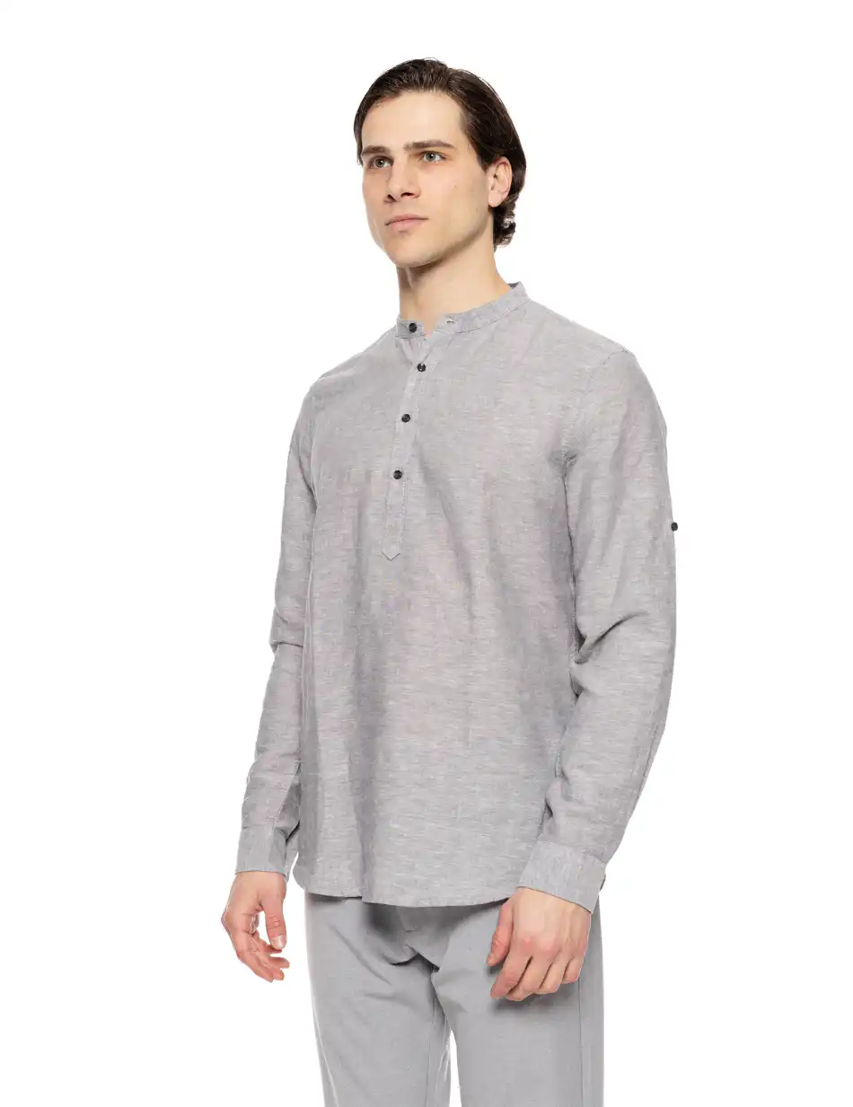 Smart fashion ανδρική λινή μπλούζα με mao γιακά 51-203-003 GREY