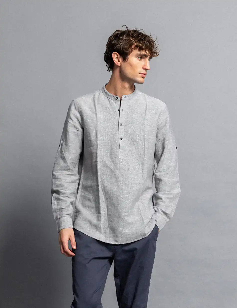 Smart fashion ανδρική λινή μπλούζα με mao γιακά 51-203-003 GREY