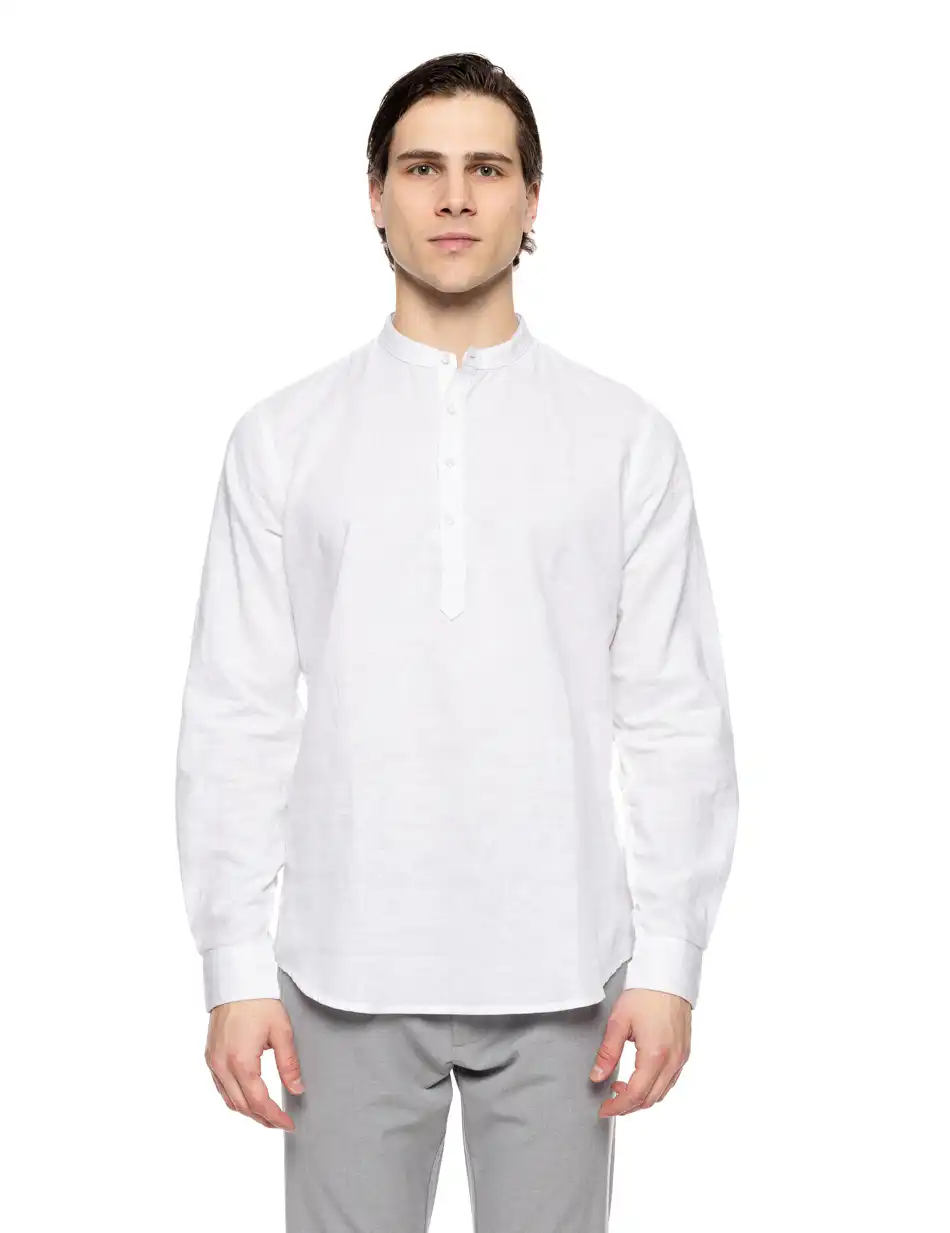 Smart fashion ανδρική λινή μπλούζα με mao γιακά 51-203-003 WHITE