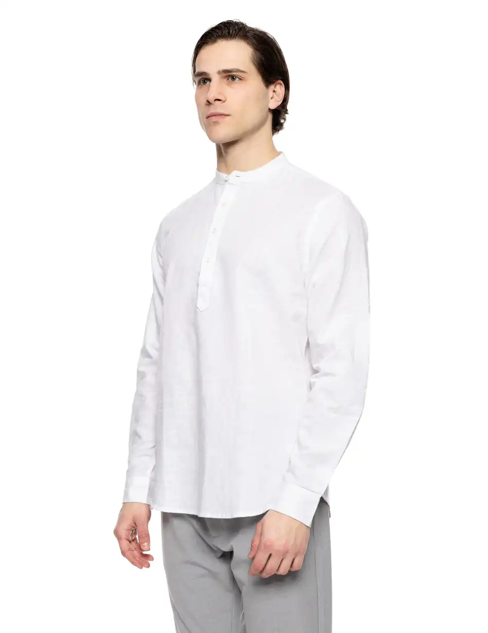 Smart fashion ανδρική λινή μπλούζα με mao γιακά 51-203-003 WHITE