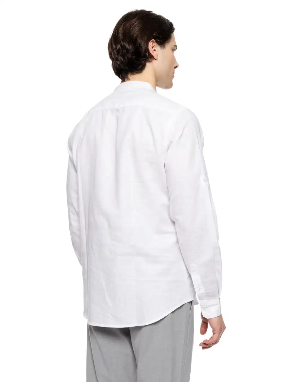 Smart fashion ανδρική λινή μπλούζα με mao γιακά 51-203-003 WHITE