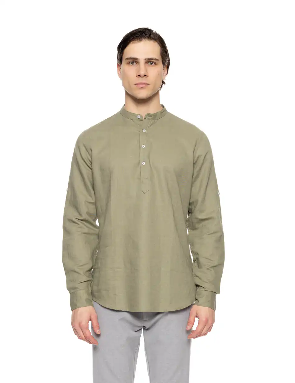 Smart fashion ανδρική λινή μπλούζα με mao γιακά 51-203-003 GREEN